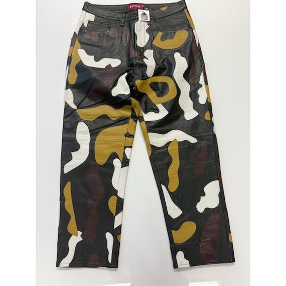 NWT Supreme Camo Cowhide Leather 5-Pocket Pant Mid Rise Multicolor Mens Size 32 - Picture 1 of 12